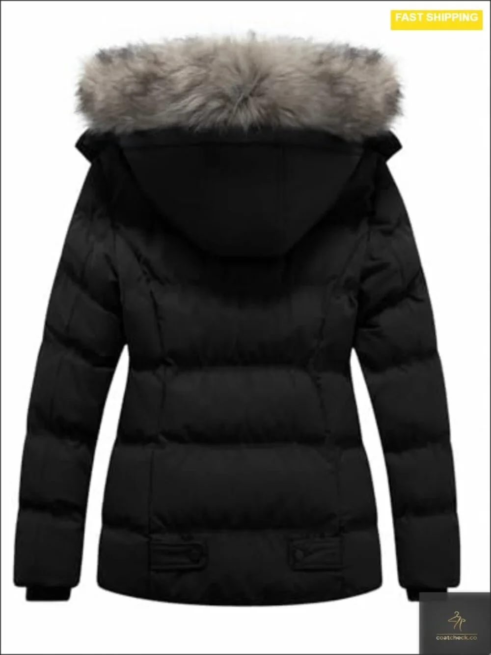 Women's Quilted Puffer Jacket Winter Coat with Removable Faux Fur Hood,